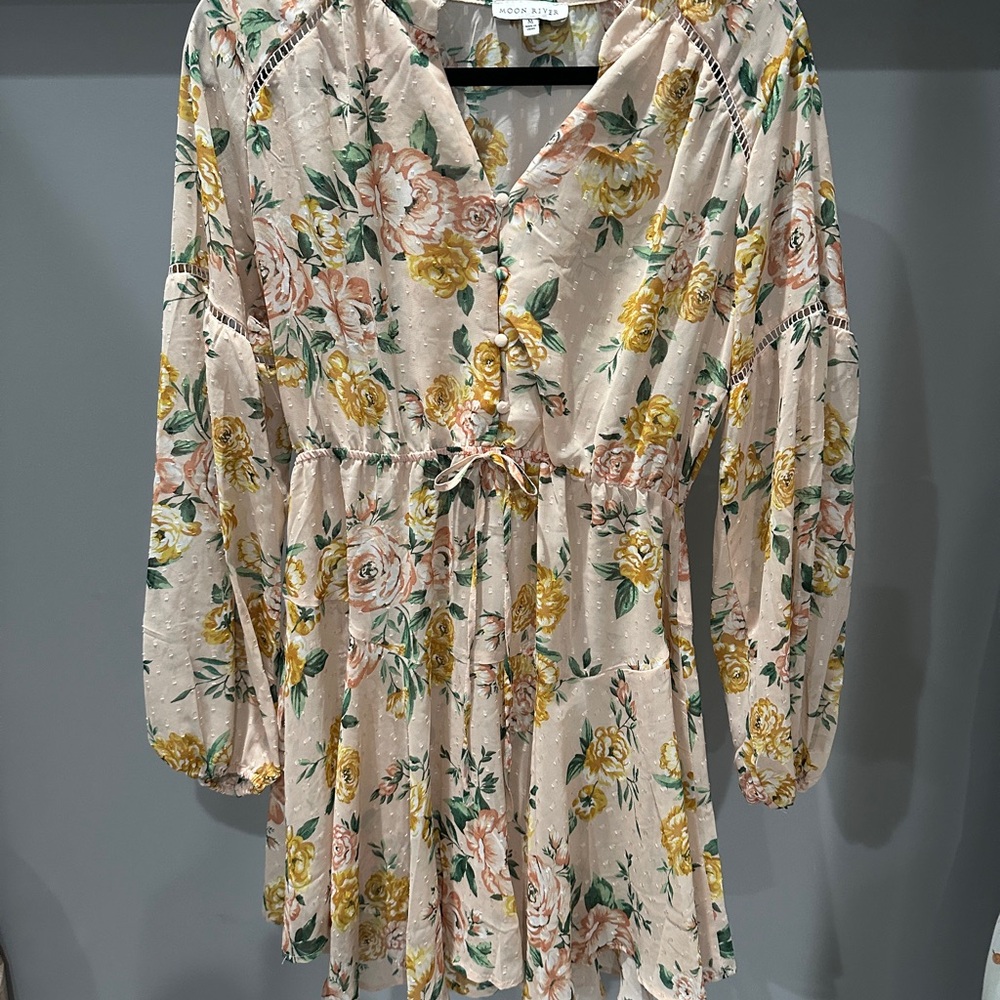Moon River Floral Mini Dress - Cream and Yellow